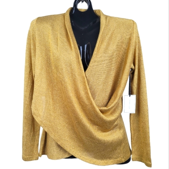 **NWT** 1. STATE Gold Shinmer‎ Cross Front Emblem Gold Long Sleeve Top - Picture 6 of 6